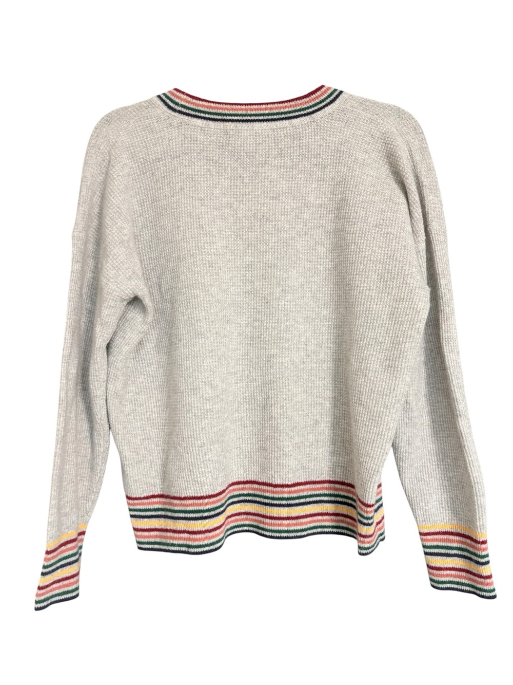 Madewell 100% Cashmere Sweater Striped Trim Gray Cozy Size S Quiet Luxury - Picture 3 of 6